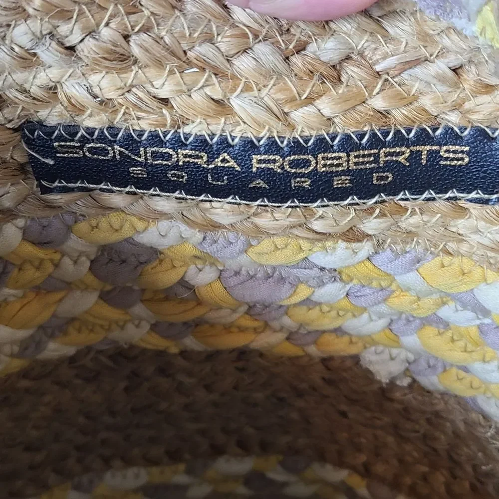 Sandra‎ Robert's Squared Rafia and Fabric Braided Woven Tote